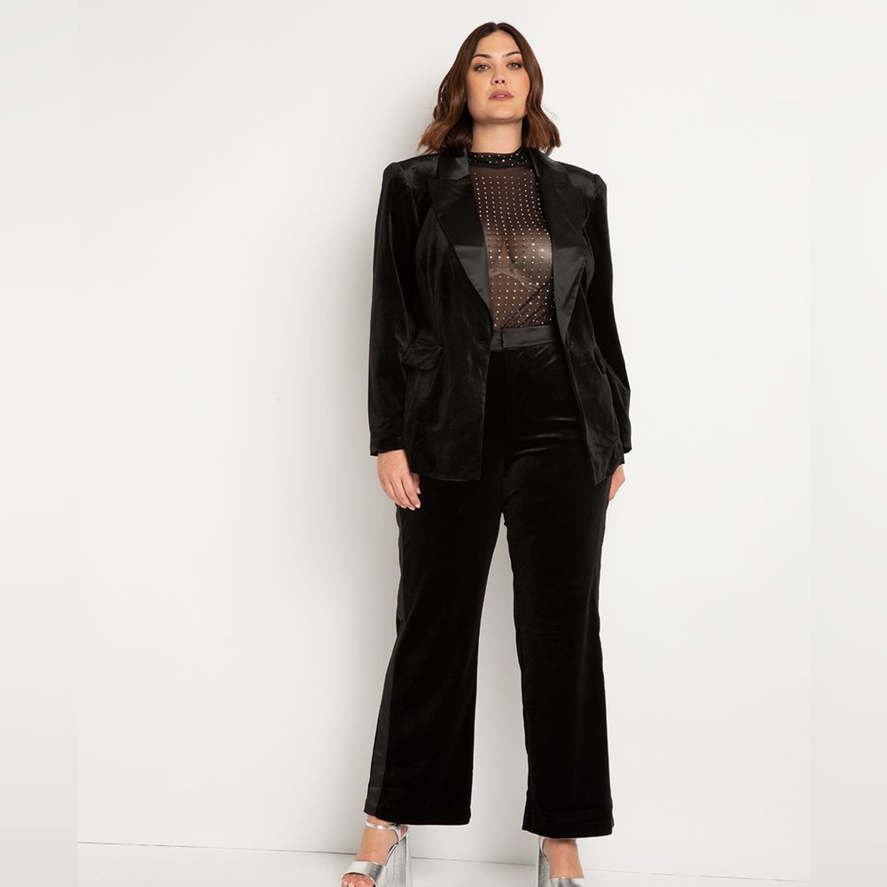 NWT Eloquii Velvet Tuxedo Trouser Black Onyx Size 28W
